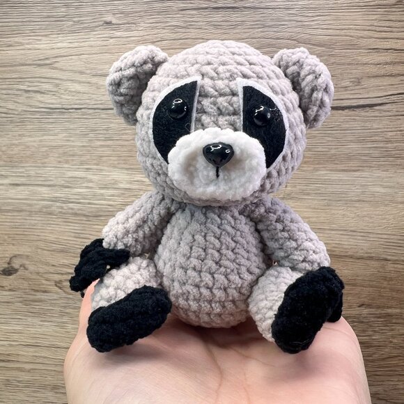 Handmade Amigurumi Crochet Sitting Raccoon Plushie Home Decor - Picture 1 of 5